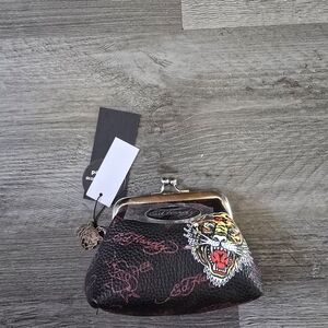 Ed Hardy Mini Kiss Lock Purse With Chain